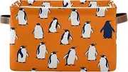 Cartoon Penguins Orange Closet Organizer Baskets, Decorative Storage Bin with Handle for Home