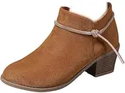 [ZJWBB] Women's Fashion Glitter Dressy Ankle Boots Comfortable Slip On Flat Low Heel Booties, Round Toe Side Zipper Chunky High Heel Dress Short Boots, Brown, 7