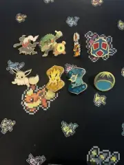 Lot Of 8 Pokémon Enamel Pins, Eevee, Starters, Eeveelutions, Gym Badges