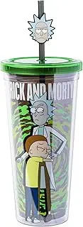 Silver Buffalo Rick and Morty Morty Hugging Rick 24oz Plastic Cold Cup w/Lid and Topper Straw
