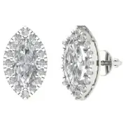3.54ct Marquise Cut Halo Stud Solitaire Earrings 14k White Gold Screw Back