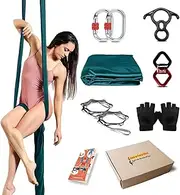9 Yards Aerial Silks, Aerial Yoga Hammock with Hardware, Guide & Yoga Gloves, Low to Medium Stretch Silk Fabric Yoga Starter Kit for Home or Outdoor
