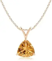 [Angara] Natural Claw-Set Trillion Citrine V-Bale Pendant Necklace in 14ct Solid Gold for Women | November Birthstone Jewellery for Her