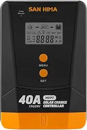 San Hima 40A 12V/24V MPPT Solar Charge Controller, Bulit-in Bluetooth LCD Display, Solar Panel Regulator Compatible with Flooded AGM Gel Lithium-ion Battery