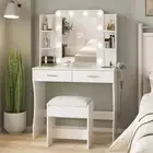 Vanity Desk with Lights Power Strip Dressing Table Set 2 Large Drawers