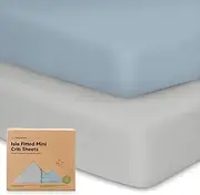2-Pack Mini Cot Sheets Fitted - Bamboo Baby Cot Sheets Fitted for Pack N Play Mattress 97x66cm, Soft & Cozy, Neutral Toddler Playard Bedding, Snug Mini Baby Crib Mattress Cover Boy, Girl (Steel)