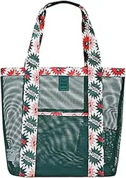 [XJexude] Mesh Beach Bag Large Foldable Tote Bag for Women Multi-functional Shoulder Handbag Bag Reusable Grocery Bags