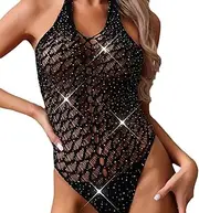 [Generic] Sexy See Through Lace Floral Lingerie Fishnet Perspective Underwear Crotchless Mesh Plus Size Bodysuits