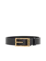 Versace Brushed Calfskin Belt With Geometric Buckle