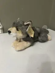 Miyoni By Aurora Gray Wolf Plush Stuffed Animal Toy Laying Down