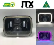 1 Pair, Black LED JTX Headlights, 5x7, White and Purple Halo, suits MK Triton (for: Mitsubishi)