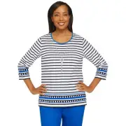 Alfred Dunner Amalfi Coast Stripe Shirt With Necklace Petite 73756SF
