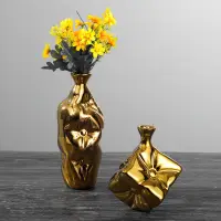在飛比找蝦皮商城精選優惠-北歐輕奢創意金色簡約陶瓷花瓶家居客廳裝飾品美式插花器擺件飾品