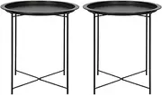 Harbour Housewares Round Tray Tables with Removable Trays - Pack of 2 - Matte Black Steel Bed Side Table Raised Lip Serving Board Compact Collapsible Folding Table for Bedroom, Home and Office