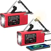Emergency Weather Radio NOAA AM FM Radio with 4000mAh Portable Power Bank, USB Solar Hand Crank Charging, Flashlight, SOS Alarm, Reading Lamp, Radios for Outdoor Indoor Emergencies, 2 Pack