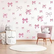 28PCS Pink Bow Wall Stickers Light Pink Bow Knot Wall Decals Watercolor Room Mural Stickers for Girls Party Home Nursery