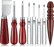8 Pieces Leather Knife Set, Including Leather Edge Beveler Leather Groover Leather Cutter Wood Leathercraft Edge Slicker Burnisher Leather Crafting Tools Skiving Knife Leathercraft Accessories