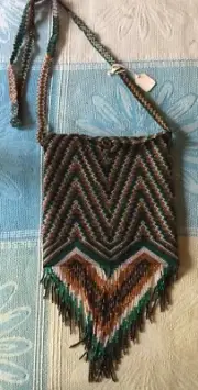Large Handmade Glass Seed Beads Fully Beaded Bag Geometric Pattern