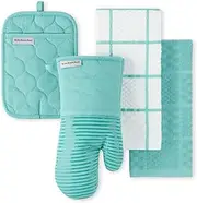 [KitchenAid] Onion Quilt KT OM PH Kitchen Towel, Oven Mitt & Potholder Set, Aqua Sky