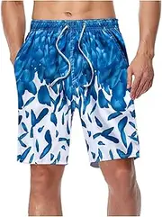 [Generic] Men's Swim Trunks Plaid Print Plus Size Hawaiian Bathing Mesh Lining Suit Drawstring Quick Dry Board Shorts, Light Blue, X-Large