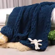 Chunky Knit Throw Blanket 100% Hand Made Large Chenille 50" X 60" Navy Blue
