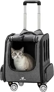 Pet Backpack Carrier With Wheels for Small Cat 10 Lbs, Rolling Travel Pet Carrier, Wheeled Cat Backpack, Hiking Backpack Bag