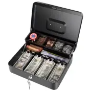 Cash Box with Money Tray and Key Lock, Saving Lock Box with Money Tray Storag...