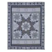 JENSON QUILT THOW BLANKET 55X70 CHAMBRAY BLUE 8 POINT STAR FEATHERED STAR