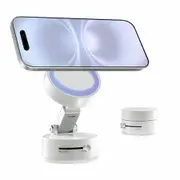 Adjustable Mechanical Vacuum Magnetic Car Suction Phone Holder with Telescopic Structure,Suction Cup Magnetic Phone Mount for Car/Travel/Desktop,White