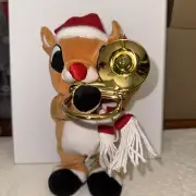 New Rudolph Red Nosed Reindeer Plush Animated Musical Playing Trombone Gemmy