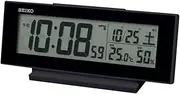 Seiko Clock SQ324K Alarm Clock, Steady On, Radio Waves, Digital Calendar, Temperature, Humidity, Display, Even Visible at Night, Black, 3.2 x 8.1 x 2.0 inches (82 x 206 x 51 mm)