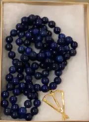 Unisex Open Heart Warrior Lapis Lazuli Mala 24k Gold Vermeil/Shiny