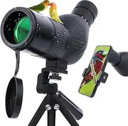 Spotting Scope 12-36x50 with Tripod, Carrying Bag and Adapter for Smartphone, Straight Spotting Scope for Target Shooting, Hunting and Bird Watching