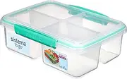 [Sistema] 1007708 to Go Quad Split Food Storage Container, Clear with Coloured Clips, 1.7 L