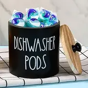 UKQRRTC Dishwasher Pod Holder with Lid, Stylish Dishwasher Tablet Container, Wide Opening Dishwasher Pod Storage, Round Shape Dishwasher Pod Canister (Black)