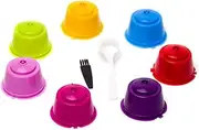 Refillable Reusable Coffee Capsules Pods for Nescafe Dolce Gusto Machine Filter, 7 Pack Colorful Cups with Spoon and Brush, Compatible for All Dolce Gusto/Circolo/Genio/Melody