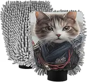 XYMZR Sword Cat Samurai Absorbent Microfiber Car Wash Mitt, Funny Cute Anime Scratch Free for Cars Cleaning, Home Cleaning Mitts, 2 Pack, 10.24” L x 7.09” W