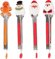 4pcs Stainless Steel Food Tongs Steel Christmas Utensils Food Tongs for Buffet Grips Christmas Baking Utensils Grill Tools Handheld Stainless Serving Party Kit Tong Tips Silica Gel