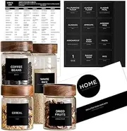 v2croft 168 Pantry Labels for Food Containers, Minimalist Black Matte Stickers White Fine Line Text,Preprinted Waterproof Label for Glass Jars, Bottles & Canisters,Pantry Organization Storage