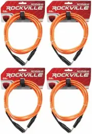 4 Rockville RCXMB10-O Orange 10' Male REAN XLR to 1/4'' TRS Balanced Cables