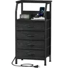 Night Stand with Charging Station 4 Drawer Dresser Storage Shelf 33.3 Inch Tall