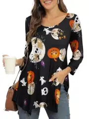 Plus Size Tops for Women Fall Tunic Tops to Wear with 2X Black Halloween F42