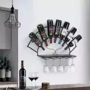 Wall Mounted Arching Wine Bottle Display Rack Decorative Modern Black Steel