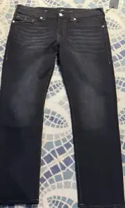 True Religion Jeans Geno Big T Flap Men's 36x32 Slim Fit Coal Rare Purple Stitch