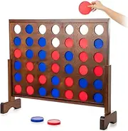 GoSports Giant Wooden 4 in a Row Game | Choose Between Classic White or Dark Stain | 3 Foot Width - Jumbo 4 Connect Family Fun with Coins, Case and Rules