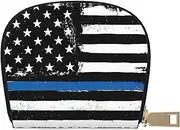 [EdWal] Retro Blue Thin Line USA Flag Print Card Holder Unisex Credit Card Case for Men and Women Leather Card Holder, Slim Business Card, White, One Size
