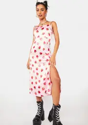 [Dangerfield] 90's Strawberry Satin Dress