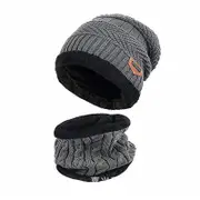 Nevenka 2 in 1 Winter Fleece-Lined Beanie Hat Caps Neck Scarf Set for Women Men Running Ski-Grey