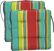 Square Chair Cushion 2Pcs Colorful Striped 16x16 Memory Foam Chair Cushions with Tie Waterproof Fabric Pad for Dining, Office, Garden-