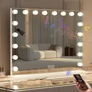 FENCHILIN Bluetooth Vanity Mirror with Lights Large Hollywood Mirror Standing Wall for Makeup 80x58cm